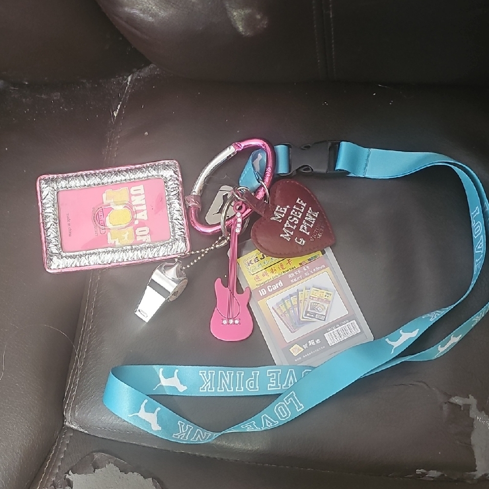 PINK Victoria's Secret Blue Lanyard with Pink Accents